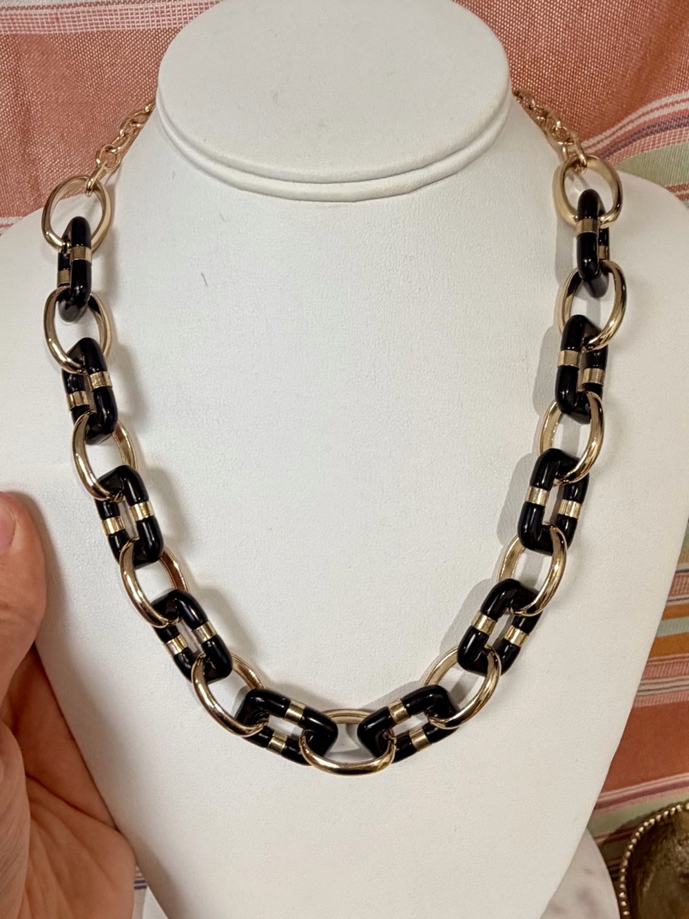 Charter Club Gold-Tone and Black Link Necklace- 18ā